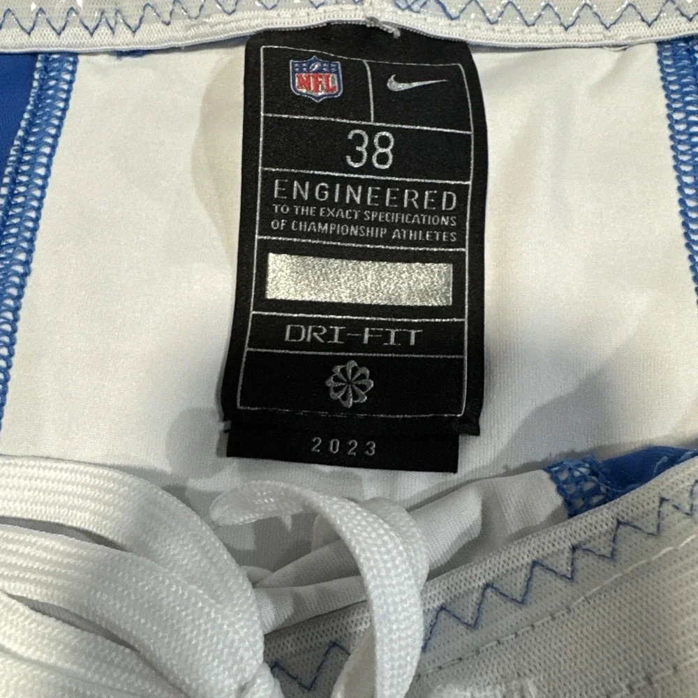 2023 Detroit Lions NFL Game Issued Worn Blue Pants Nike DRI-FIT Size 38